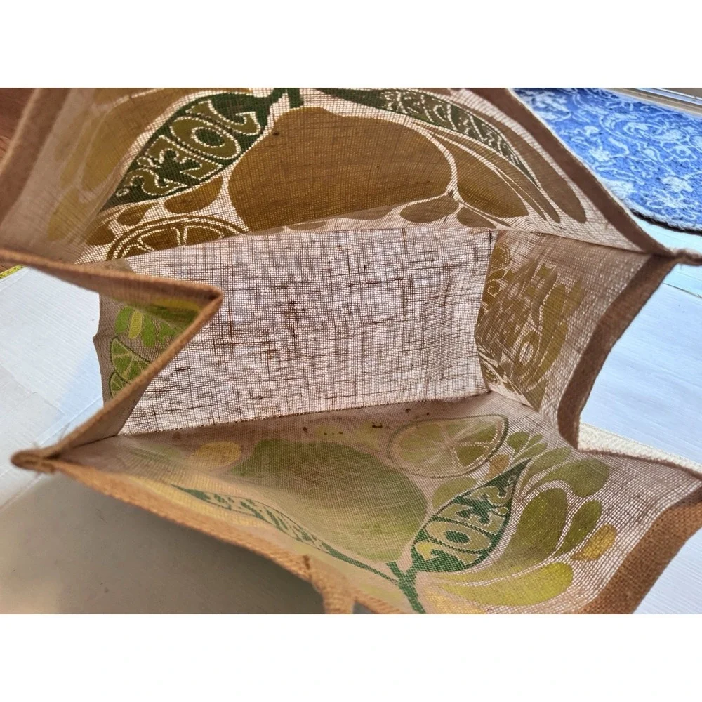Trader Joe's Lemon Lime Tote Reusable Jute Burlap Beach Bag RARE